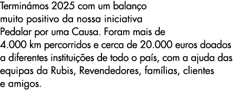 Termin mos 2025 com um balan o muito positivo da nossa iniciativa Pedalar por uma Causa. Foram mais de 4.000 km perco...